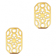 Breloques en acier Inox connecteur octogone fleur Dor&eacute;