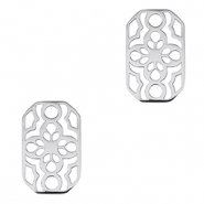Breloques en acier Inox connecteur octogone fleur Argent&eacute;