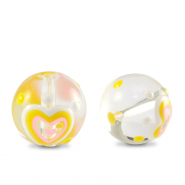 Perles en verre peintes &agrave; la main c&oelig;ur Transparent-jaune blanc
