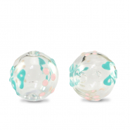 Perles en verre peintes &agrave; la main 14mm Transparent-turquoise rose tendre