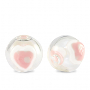 Perles en verre peintes &agrave; la main 14mm Transparent-blanc rose tendre