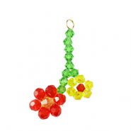 Pendentifs facett&eacute;es fleur Dor&eacute;-rouge jaune