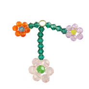 Pendentifs facett&eacute;es fleur Dor&eacute;-rose orange
