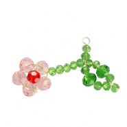 Pendentifs facett&eacute;es fleur Dor&eacute;-rose rouge