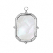 Breloques en acier Inox coquille rectangle Argent&eacute;-blanc (couleur naturelle)