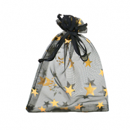 Sachet &agrave; bijoux en organza 9x12cm &eacute;toile Noir-dor&eacute;
