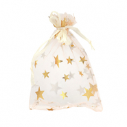 Sachet &agrave; bijoux en organza 9x12cm &eacute;toile Abricot-dor&eacute;