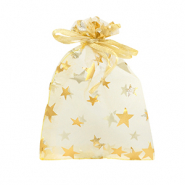 Sachet &agrave; bijoux en organza 9x12cm &eacute;toile Jaune dor&eacute;-dor&eacute;