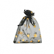Sachet &agrave; bijoux en organza 7x9cm &eacute;toile Noir-dor&eacute;