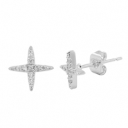 M&eacute;tal TQ laiton boucles d'oreilles / puces d&rsquo;oreilles zirconium &eacute;toile Argent&eacute;