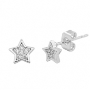 M&eacute;tal TQ laiton boucles d'oreilles / puces d&rsquo;oreilles zirconium &eacute;toile Argent&eacute;