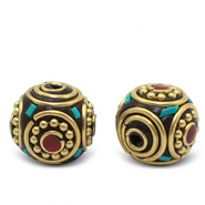 Perles boh&egrave;mes Turquoise-rouge dor&eacute; antique
