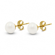Boucles d'oreilles / puces en acier Inox perles 8mm D&oacute;re-blanc perle