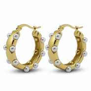 Boucles d'oreilles en acier Inox imitations perles Dor&eacute;