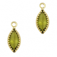 Pendentifs en verre Crystal Glass ovale Vert olive-dor&eacute;