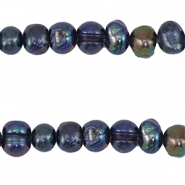 Perles d'eau douce rond 5-7mm Bleu paon fonc&eacute;