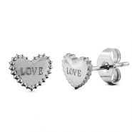 Boucles d'oreilles / puces en acier Inox coeur Argent&eacute;