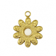 Breloques en acier Inox fleur Dor&eacute; /