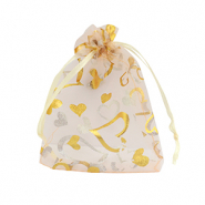 Sachet &agrave; bijoux en organza 9x12cm coeur P&ecirc;che-dor&eacute;