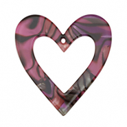 Pendentifs en r&eacute;sine c&oelig;ur Rose magenta-noir
