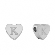 Perles en acier Inox coeur lettre K Argent&eacute;