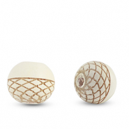 Perles en bois rond 10mm le motif Cr&egrave;me