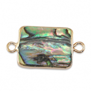 Perles d'eau douce connecteur rectangle Dor&eacute;-Vert oc&eacute;an