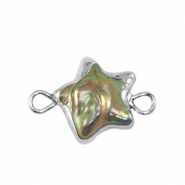 Perles d'eau douce connecteur &eacute;toile Argent&eacute;-Vert oc&eacute;an