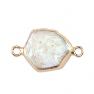 BQ Perles d'eau douce connecteur hexagon Dor&eacute;-Blanc naturel