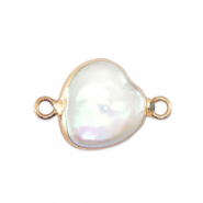 BQ Perles d'eau douce connecteur rond Dor&eacute;-Blanc naturel