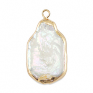 BQ Perles d'eau douce breloque rectangle Dor&eacute;-Blanc naturel