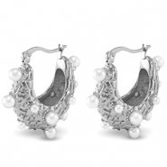 Boucles d'oreilles / puces en acier Inox imitations perles Argent&eacute;