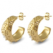 Boucles d'oreilles / puces en acier Inox imitations perles Dor&eacute;