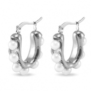 Boucles d'oreilles / puces en acier Inox imitations perles Argent&eacute;