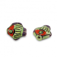 Perles en c&eacute;ramique poisson Jaune-vert rouge