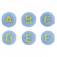 Perles lettres acryliques m&eacute;lang&eacute;es Bleu clair-dor&eacute;