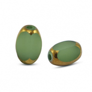 Perles en verre ovale &agrave; facettes Vert-dor&eacute;