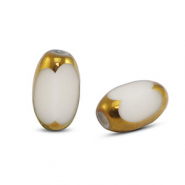 Perles en verre ovale &agrave; facettes Blanc-dor&eacute;