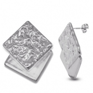 Boucles d'oreilles puces en acier Inox carr&eacute; Argent&eacute;