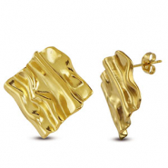 Boucles d'oreilles puces en acier Inox carr&eacute; Dor&eacute;