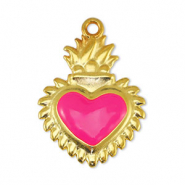 Breloques en m&eacute;tal DQ coeur Fuchsia-Dor&eacute; (sans nickel)
