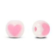Perles acryliques ronde c&oelig;ur Blanc-rose