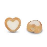 Perles acryliques c&oelig;ur Marron-blanc
