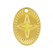 Breloques en acier Inox ovale &eacute;toile Dor&eacute;-jaune
