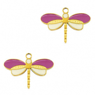 Breloques en acier Inox libellule Dor&eacute;-violet