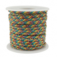Cordon tress&eacute; tendance 3.5mm Jaune-vert-rouge
