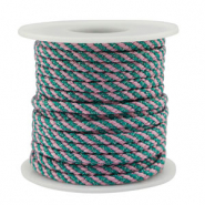 Cordon tress&eacute; tendance 3.5mm Bleu-rose-argent&eacute;
