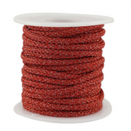 Cordon tress&eacute; tendance 3.5mm Rouge-argent&eacute;