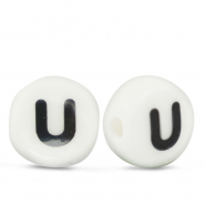 Perles lettres en c&eacute;ramique U Blanc-noir