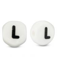 Perles lettres en c&eacute;ramique L Blanc-noir